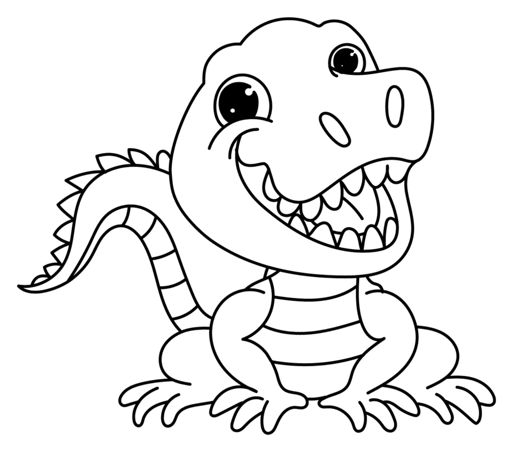 Friendly Alligator with a Big Smile and Sharp Teeth 🐊🦴😊 Coloring Page