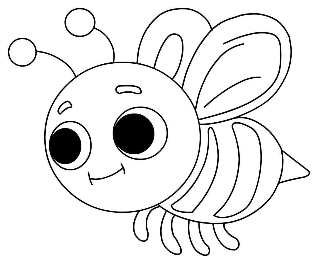 Friendly Bee with a Happy Face and Wings 🐝🌼🐾 Coloring Page