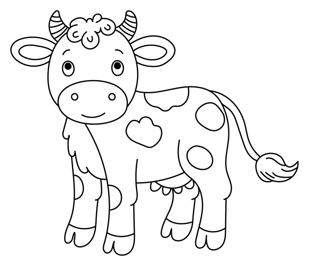 Friendly Cow with a Happy Face and Curly Horns 🐄🌾😊 Coloring Page