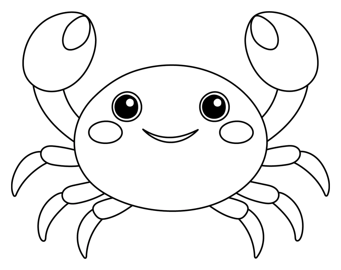 Friendly Crab with a Smile and Curved Claws 🦀🌊😊 Coloring Page
