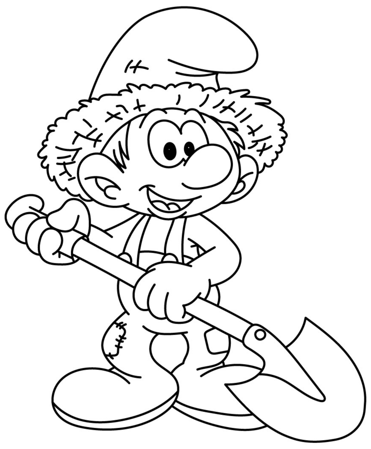 Friendly Farmer Smurf with Shovel and Snow Hat 🌱👨‍🌾💙 Coloring Page