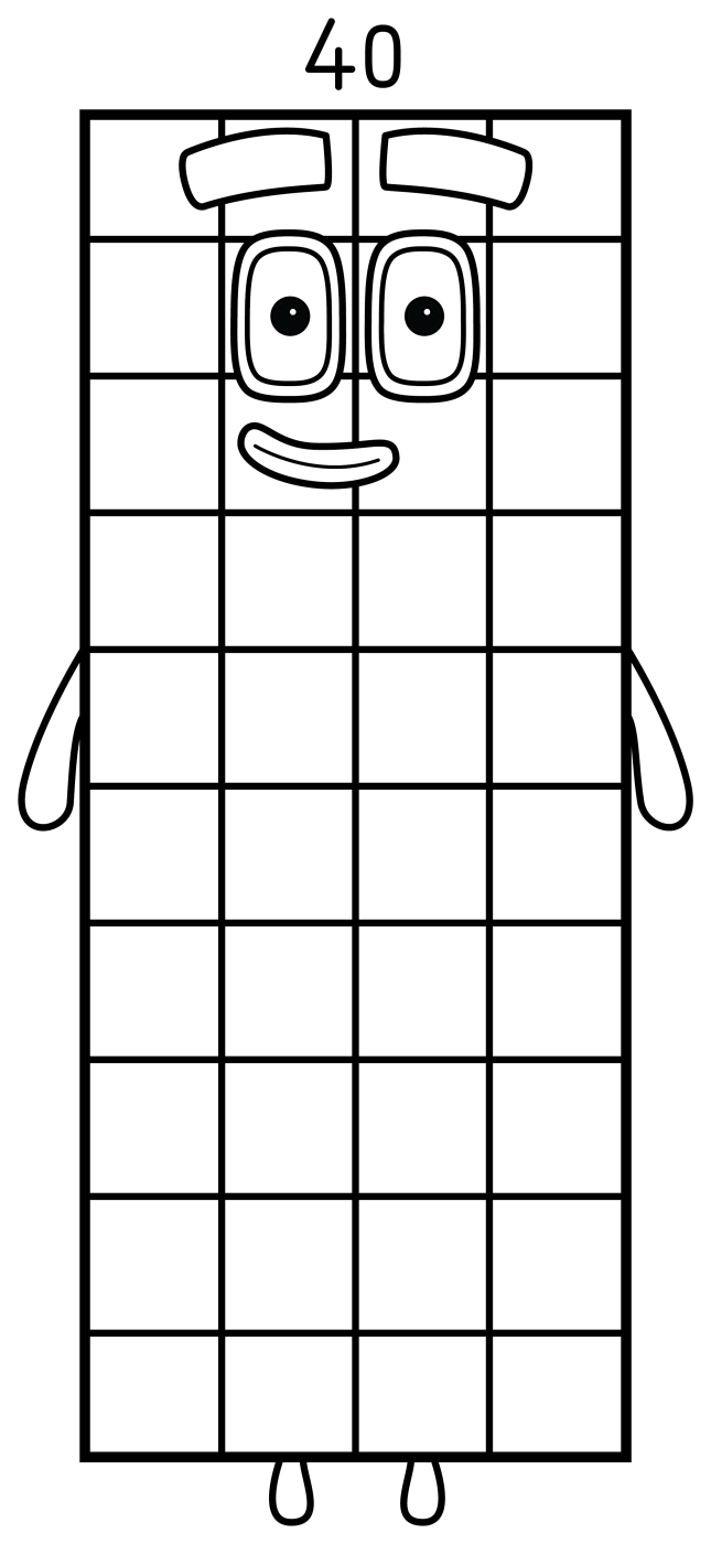 Friendly Green Numberblock 40 with a Happy Face 🔢😊 Coloring Page