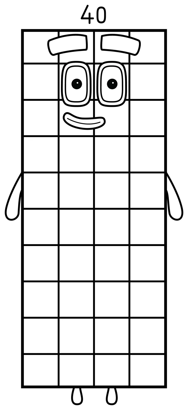 Friendly Green Numberblock 40 with a Happy Face 🔢😊 Coloring Page