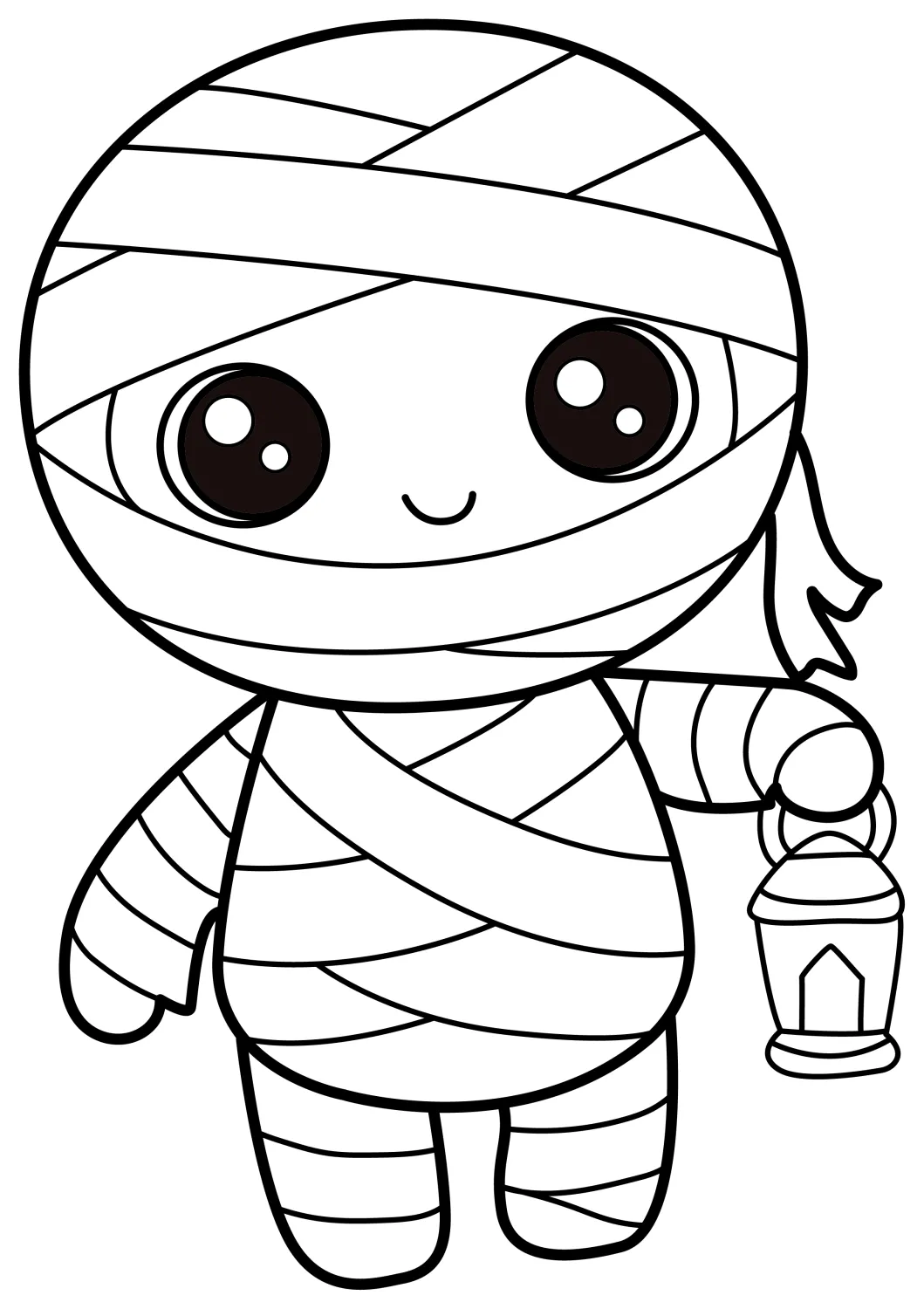 Friendly Mummy Kid with Lantern 👻💡🎃 Coloring Page