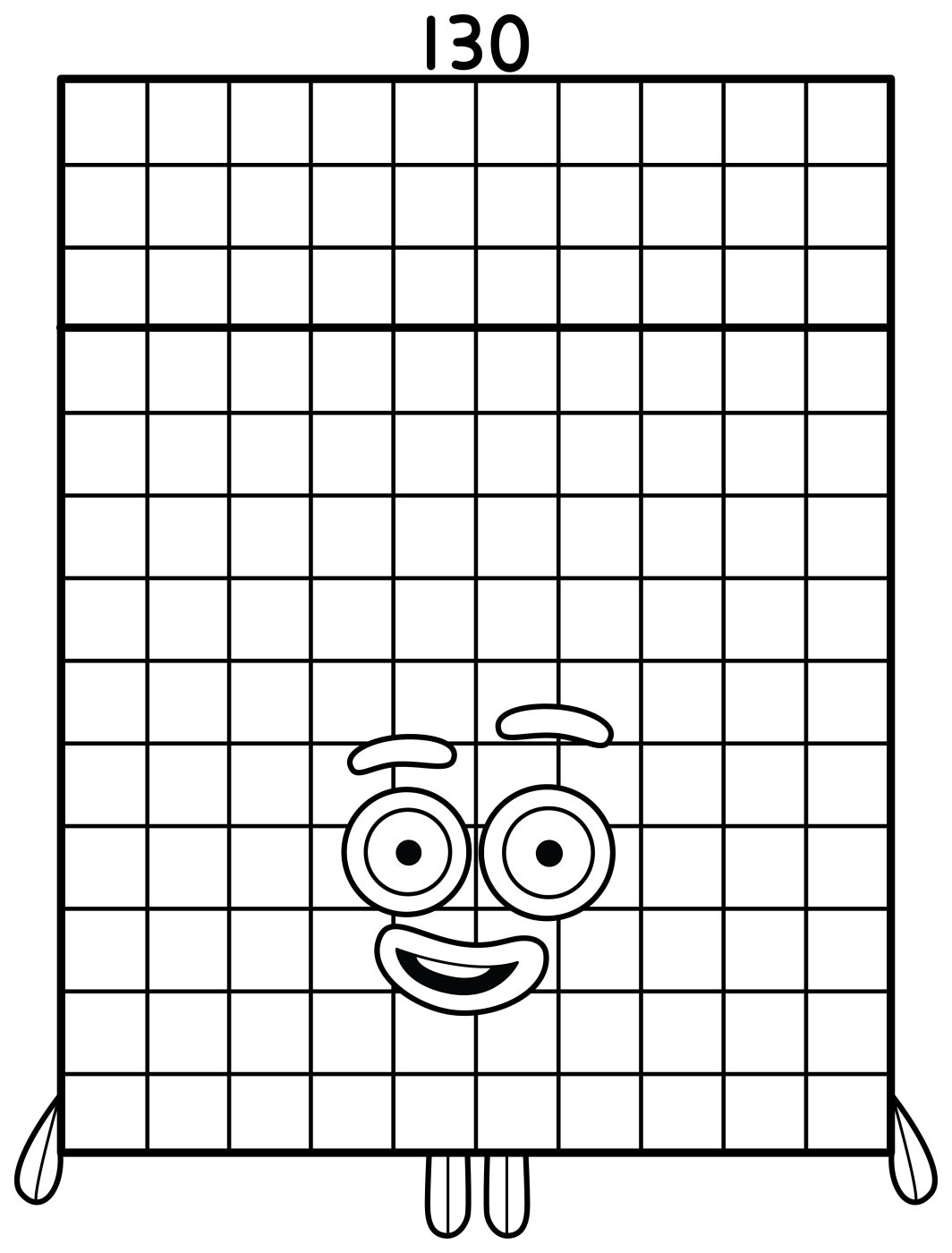 Friendly Numberblock 130 with a Sunny Top and Bold Body 🔢🌟 Coloring Page
