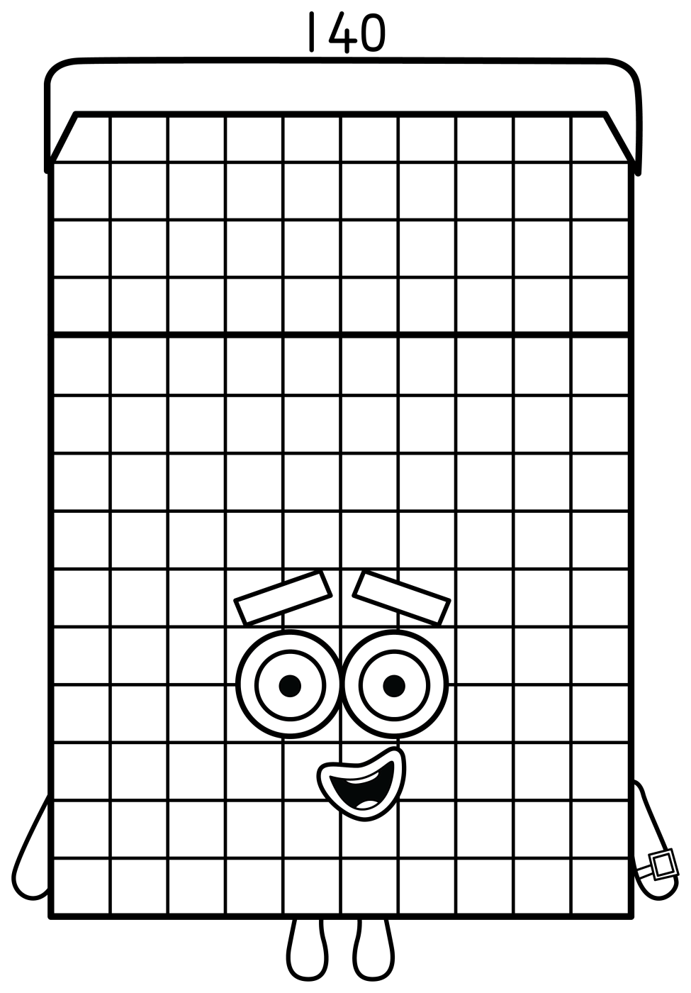 Friendly Numberblock 140 with a Playful Face 🔢😊 Coloring Page