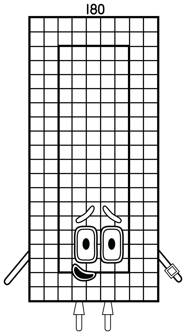 Friendly Numberblock 180 with a Gentle Expression 🧑‍🏫📚🔢 Coloring Page