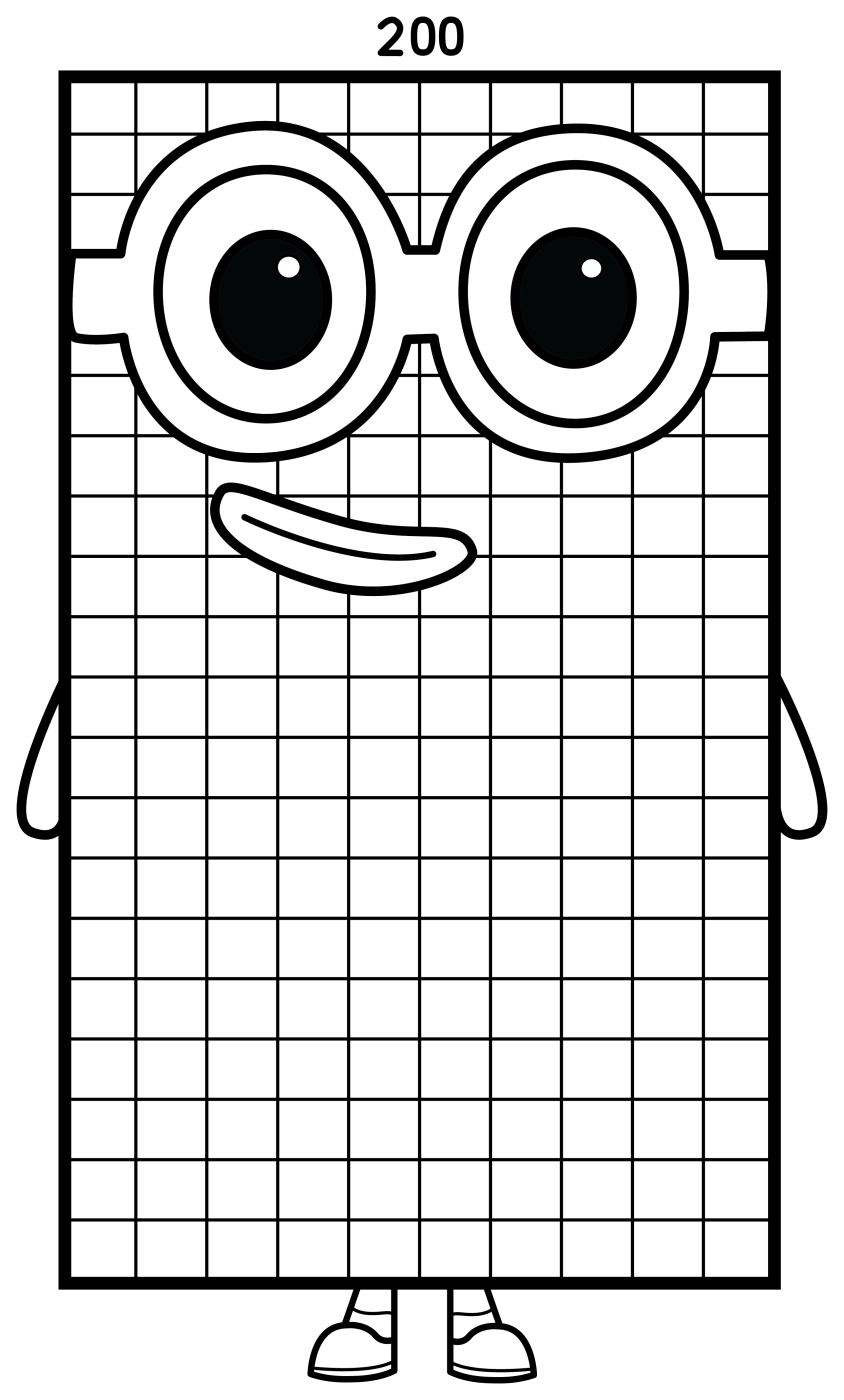 Friendly Numberblock 200 with Huge Glasses and Warm Smile 🧠🔢😊 Coloring Page