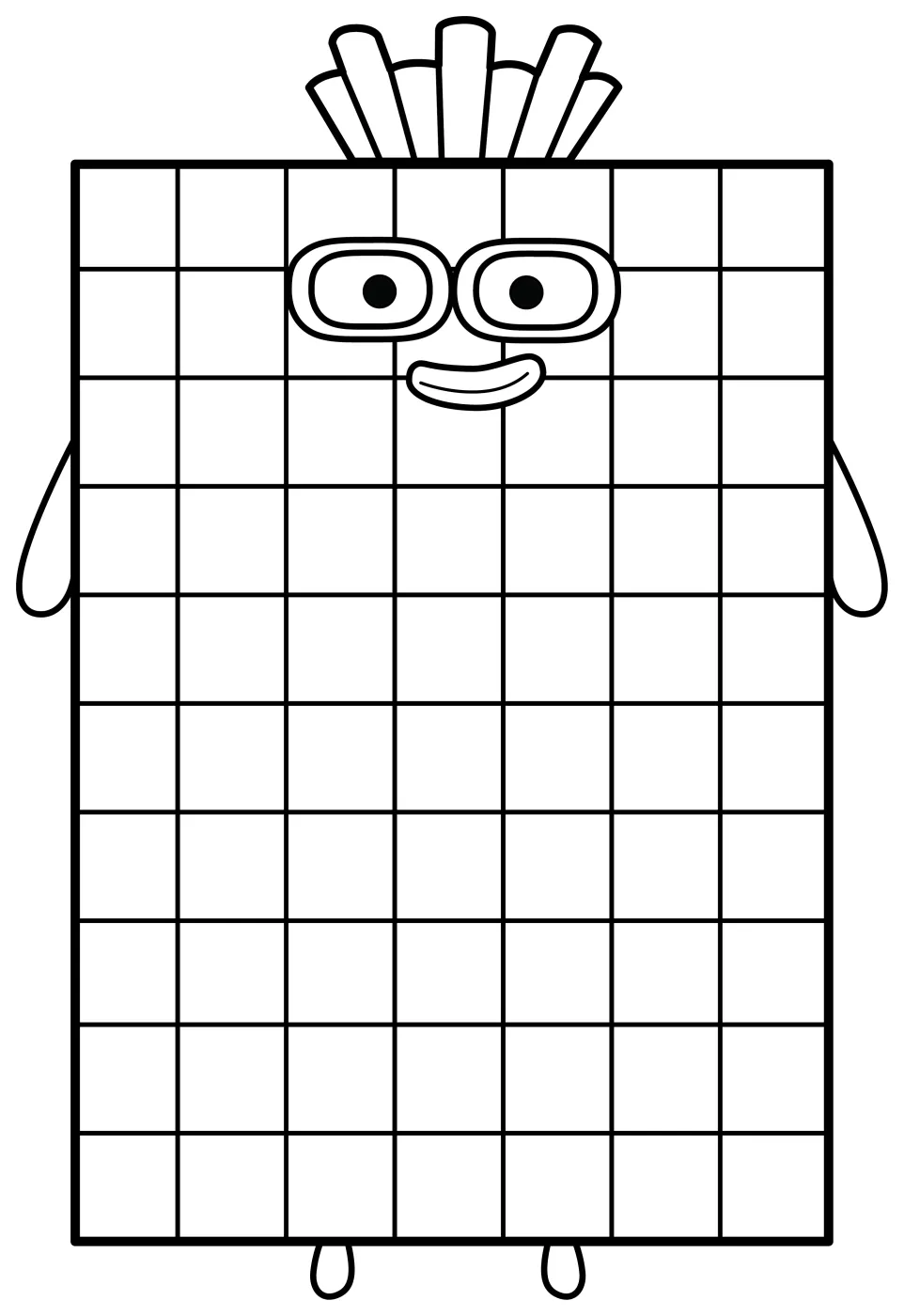 Friendly Numberblock Seventy with Rainbow Rectangle Design 🌈🔢 Coloring Page