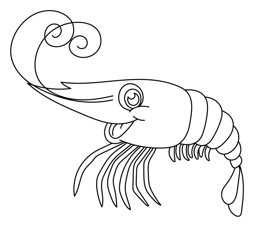 Friendly Shrimp with Curly Antennae and Happy Face 🦐🌊😊 Coloring Page