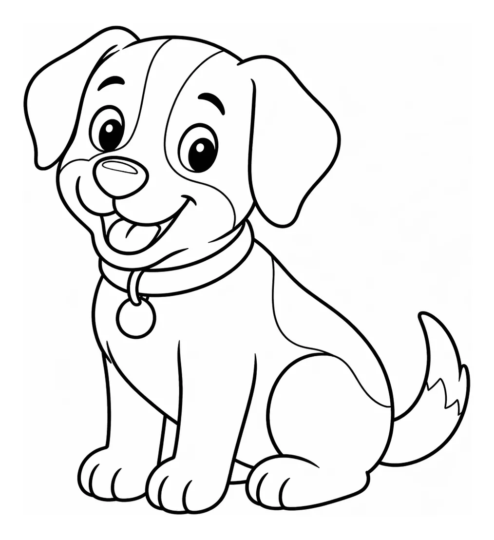 Friendly Sitting Puppy with a Happy Face 🐶🐾😊 Coloring Page