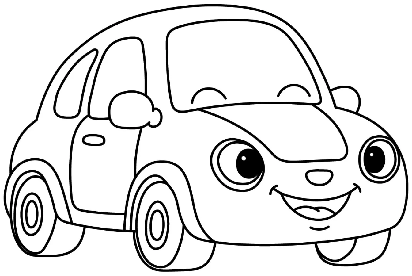 Friendly Smiling Car with Curved Headlights and Windshield Wipers 🚗😊💨 Coloring Page