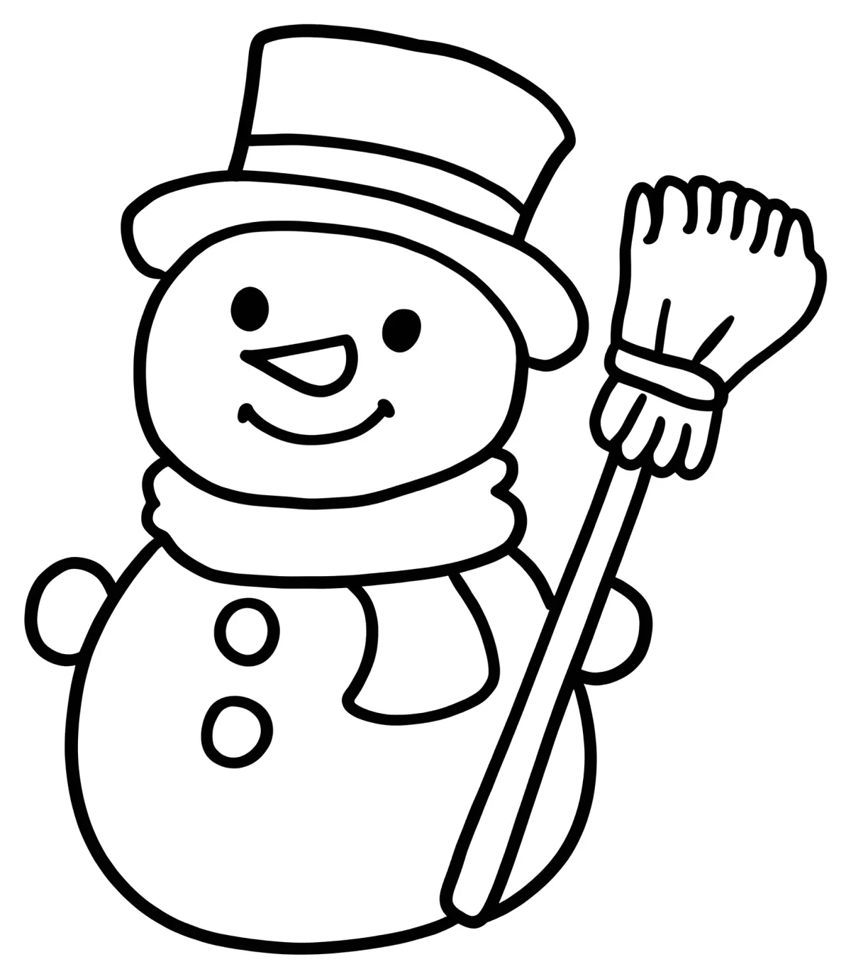 Friendly Snowman with Broom and Top Hat 🌨️❄️🎩 Coloring Page