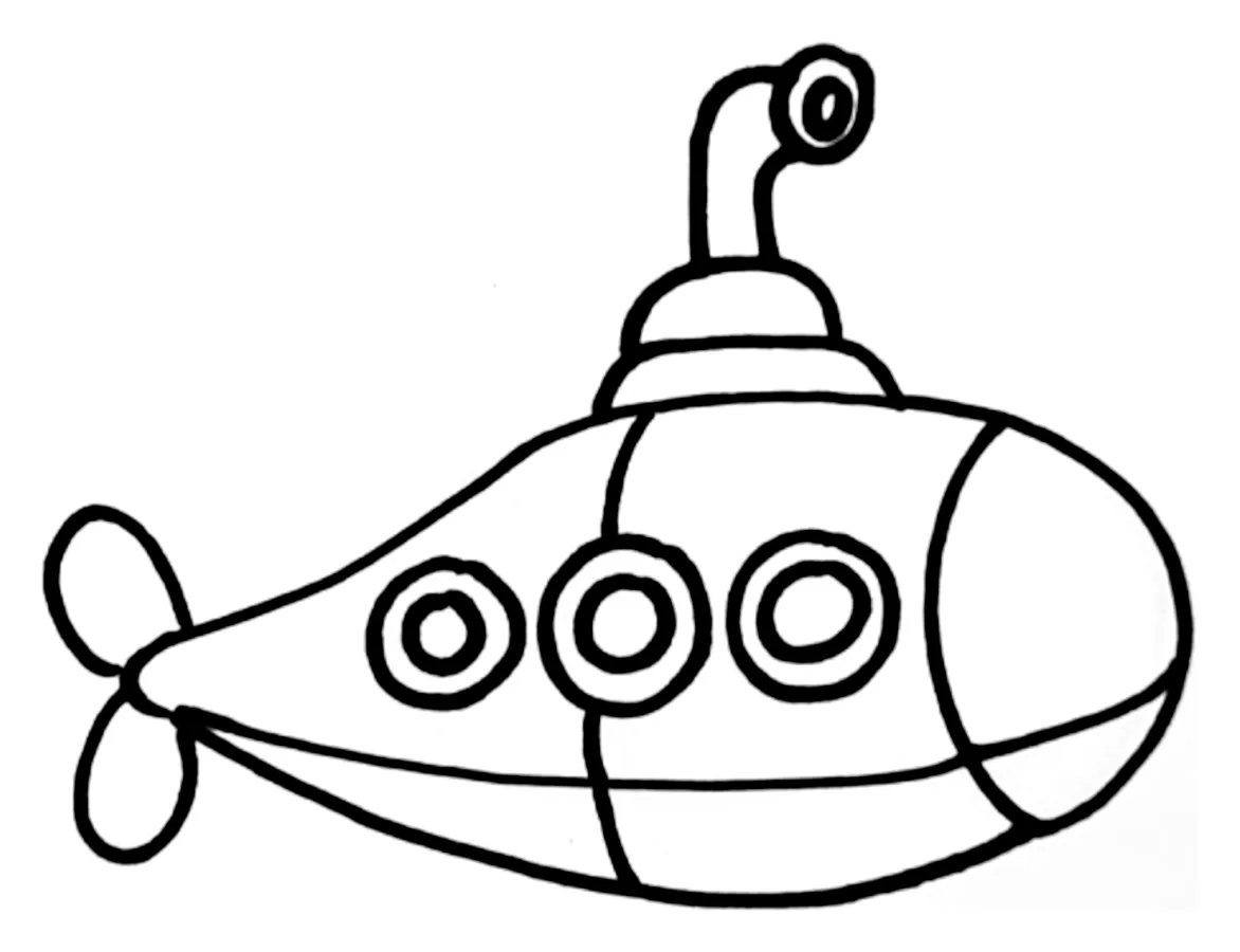 Friendly Submarine with a Curved Periscope and Big Windows 🚢🌊🌟 Coloring Page