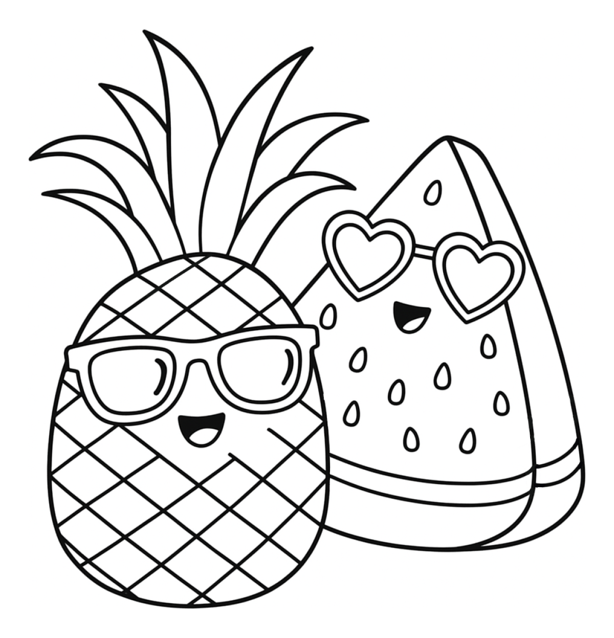 Funny Fruit Friends with Sunglasses 🍍🍉😎 Coloring Page