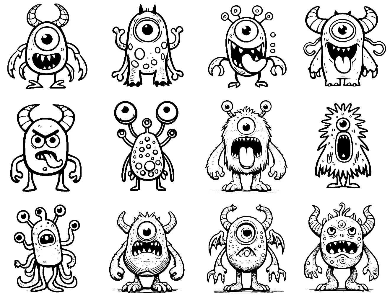 Funny Monsters (set of 12 monsters) 👾🎨😄✨ Coloring Page
