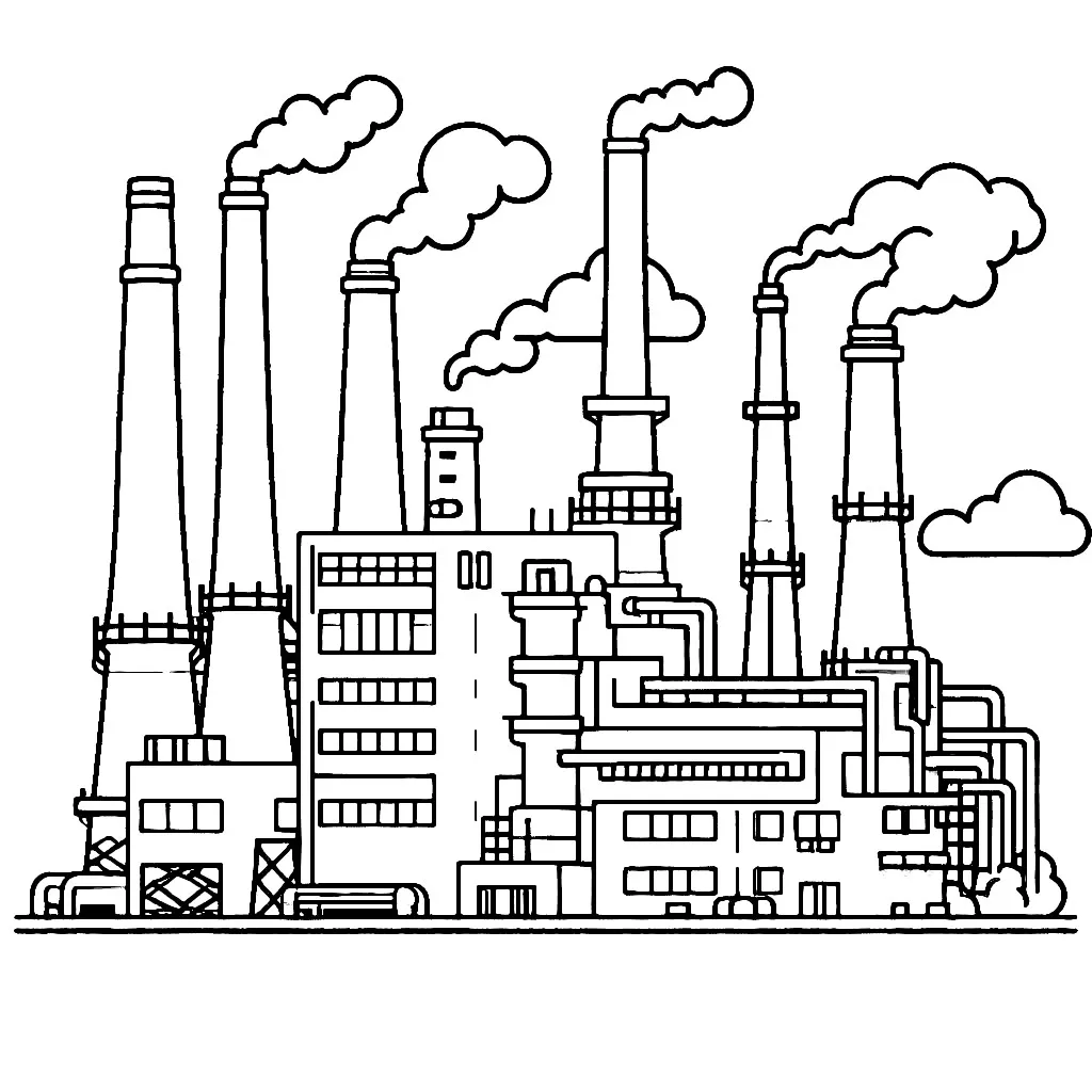 Natural Gas Power Plant 🏭💨 🔥🌍 Coloring Page