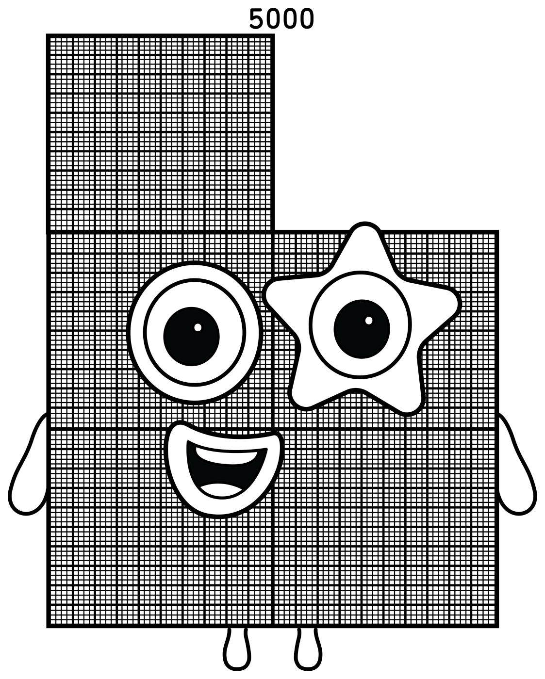 Numberblock Five Thousand Character 🔢🌟✨ Coloring Page