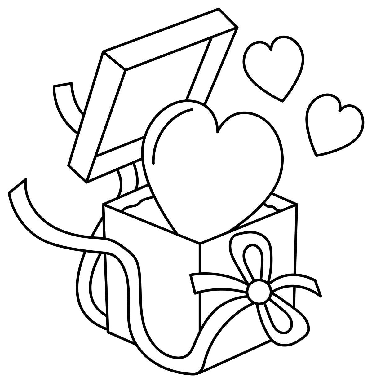 Gift Box with Heart Symbols for Valentine's Day 💝💖🎁 Coloring Page