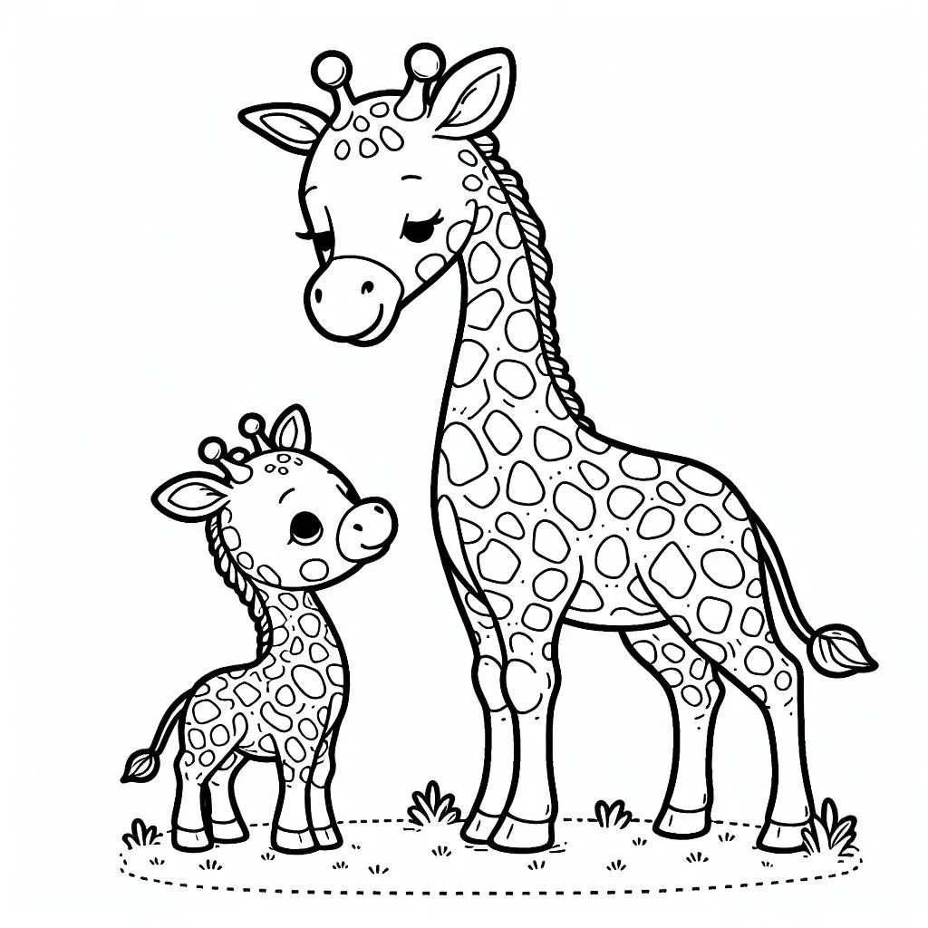 Giraffe Mother with Baby Giraffe 🦒👶 Coloring Page