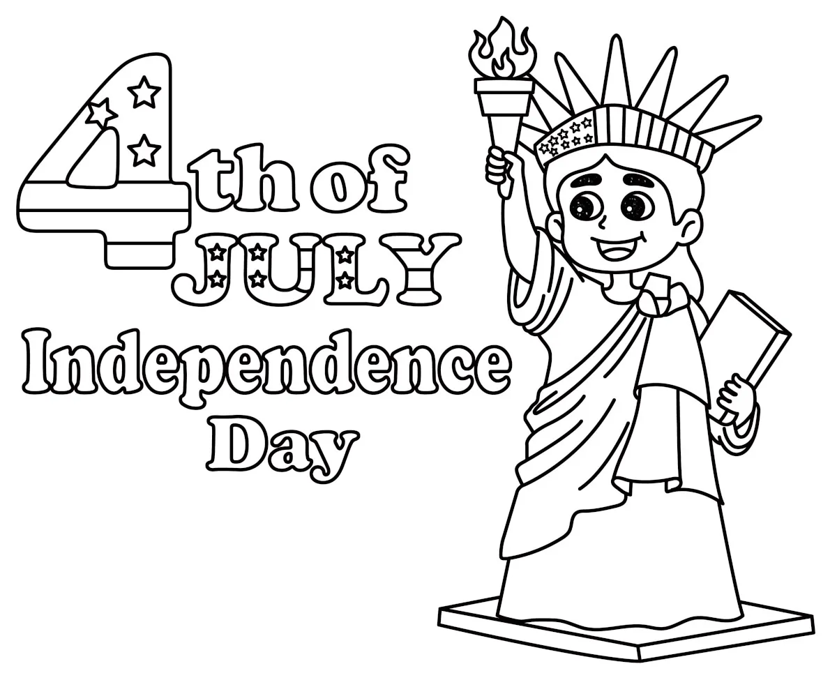 Girl Dressed as Statue of Liberty for 4th of July Independence Day 🗽👑🔥 Coloring Page