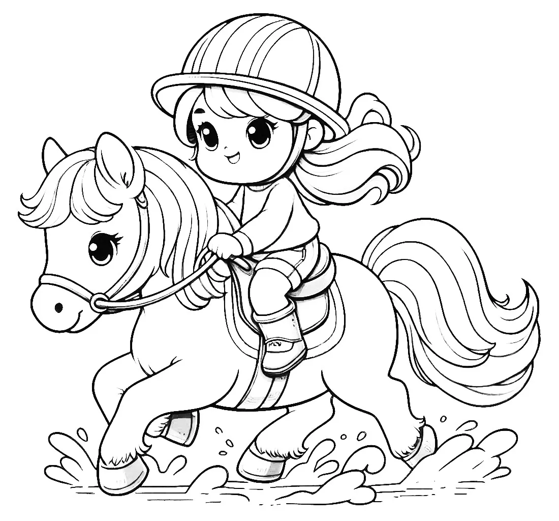Girl Riding Horse 🐴👧✨ Coloring Page