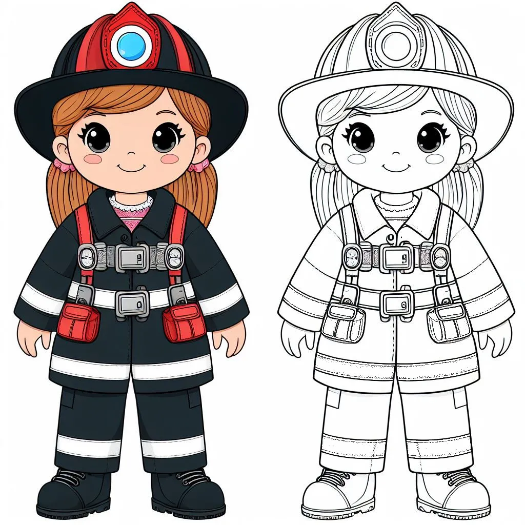 Girl Dressed up as a Firefighter 👩‍🚒 for Carnival 🚒👧🎭 Coloring Page