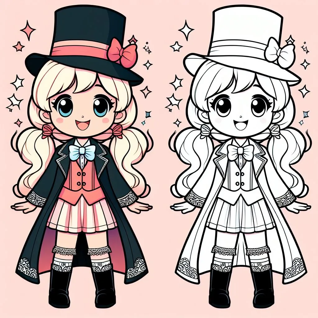 Girl Dressed up as a Magician 👧🎩 Coloring Page