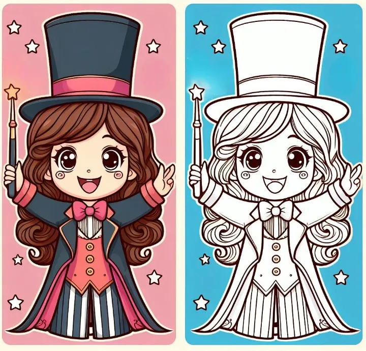 Girl Dressed up as a Magician 👧🎩 Coloring Page