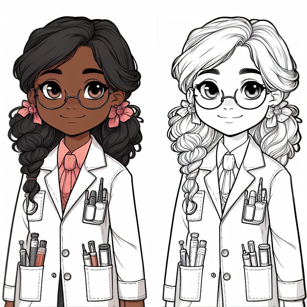 Girl Scientist Going to the Laboratory 👧🔬 Coloring Page