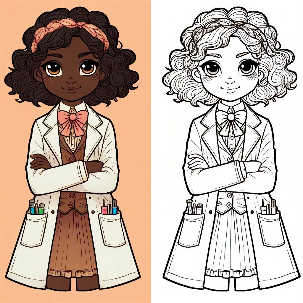 Girl Scientist Going to the Laboratory 👧🔬 Coloring Page