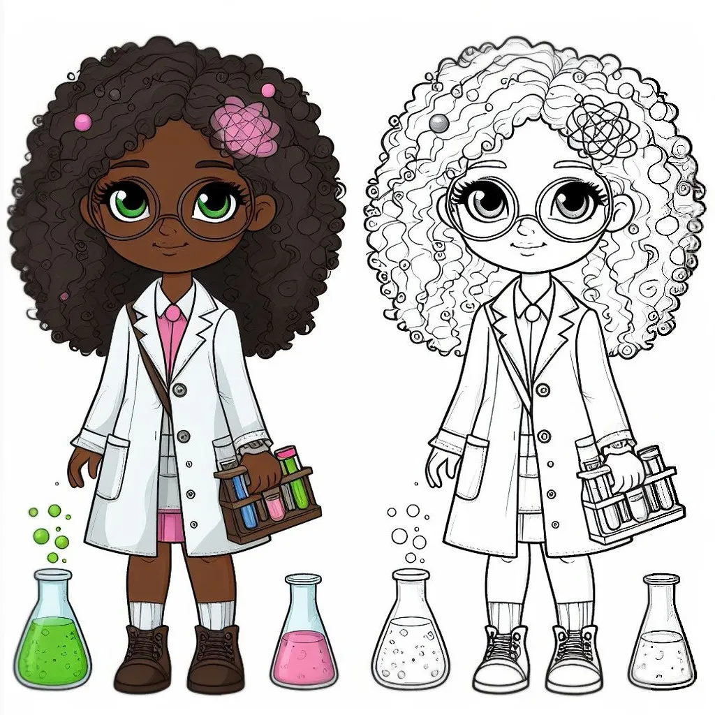 Girl Dressed up as Scientist 👧🔬 Coloring Page