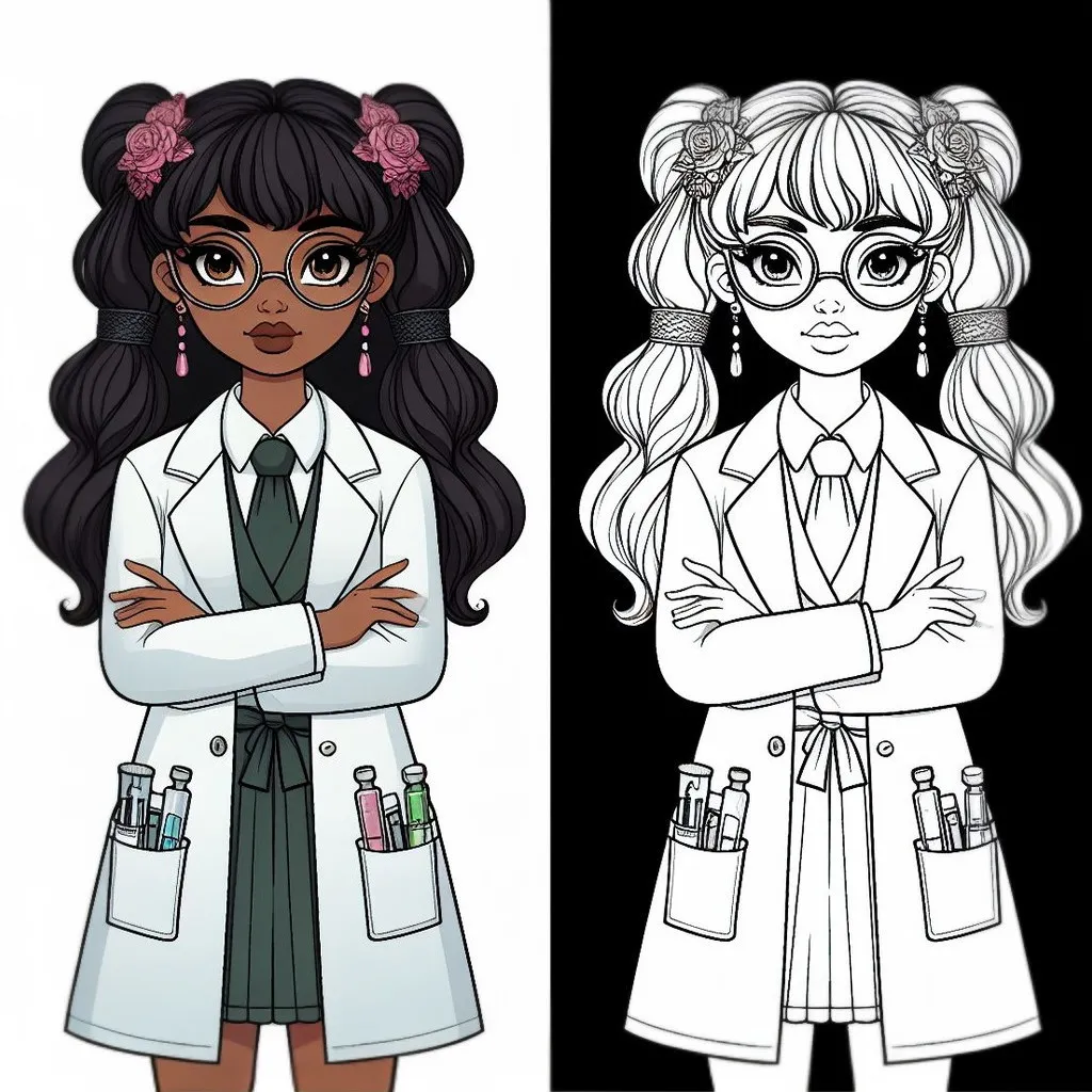 Girl Dressed Up as a Scientist 👧🔬 Coloring Page