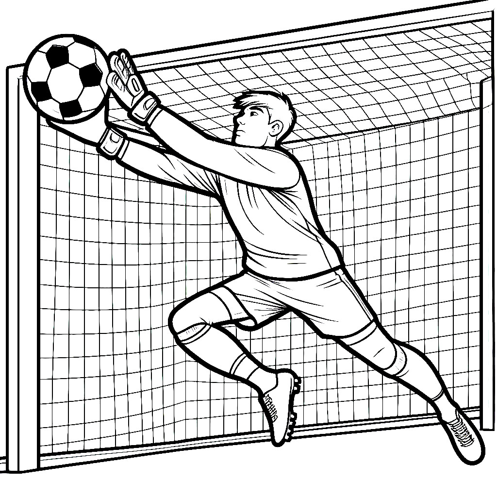 Goalkeeper Catching Soccer Ball ⚽🧤 Coloring Page