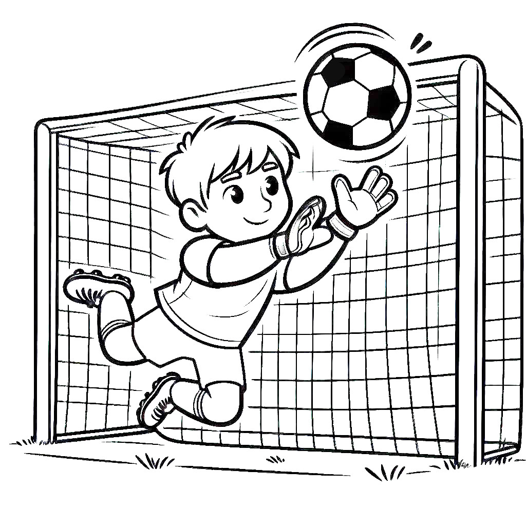 Boy Goalkeeper Jumping for Soccer Ball ⚽🧤 Coloring Page