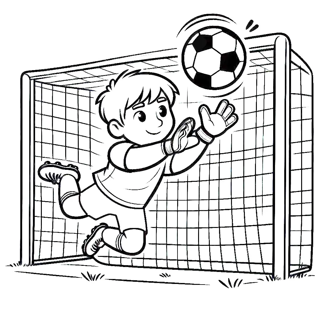 Boy Goalkeeper Jumping for Soccer Ball ⚽🧤 Coloring Page
