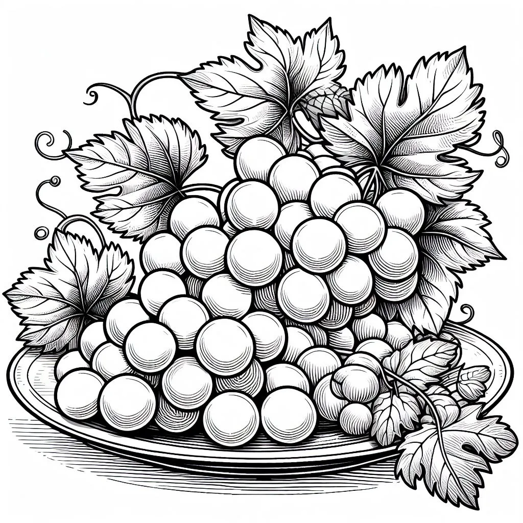 Grapes on a Plate 🍇🍽️ Coloring Page