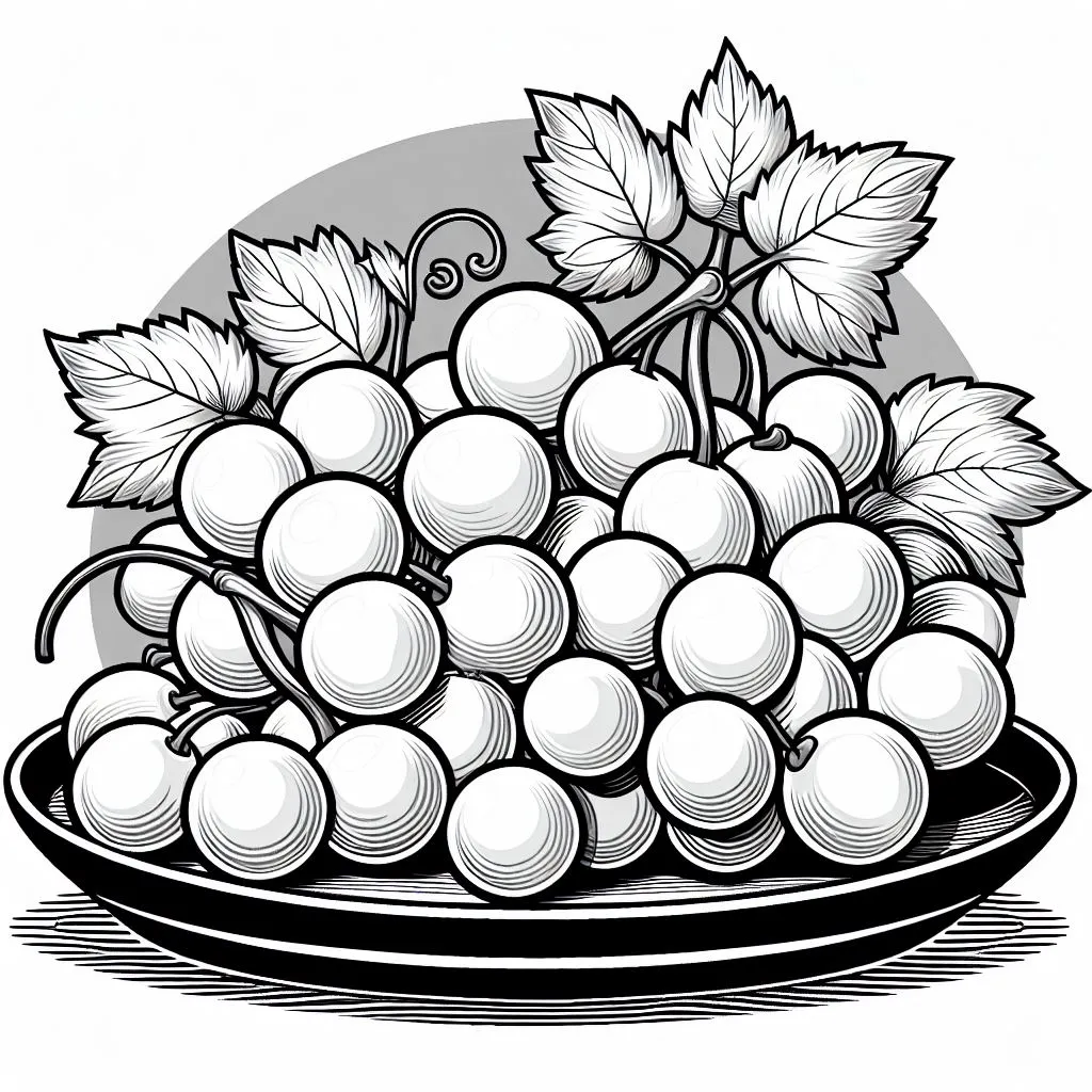 Grapes on a Plate 🍇🍽️ Coloring Page