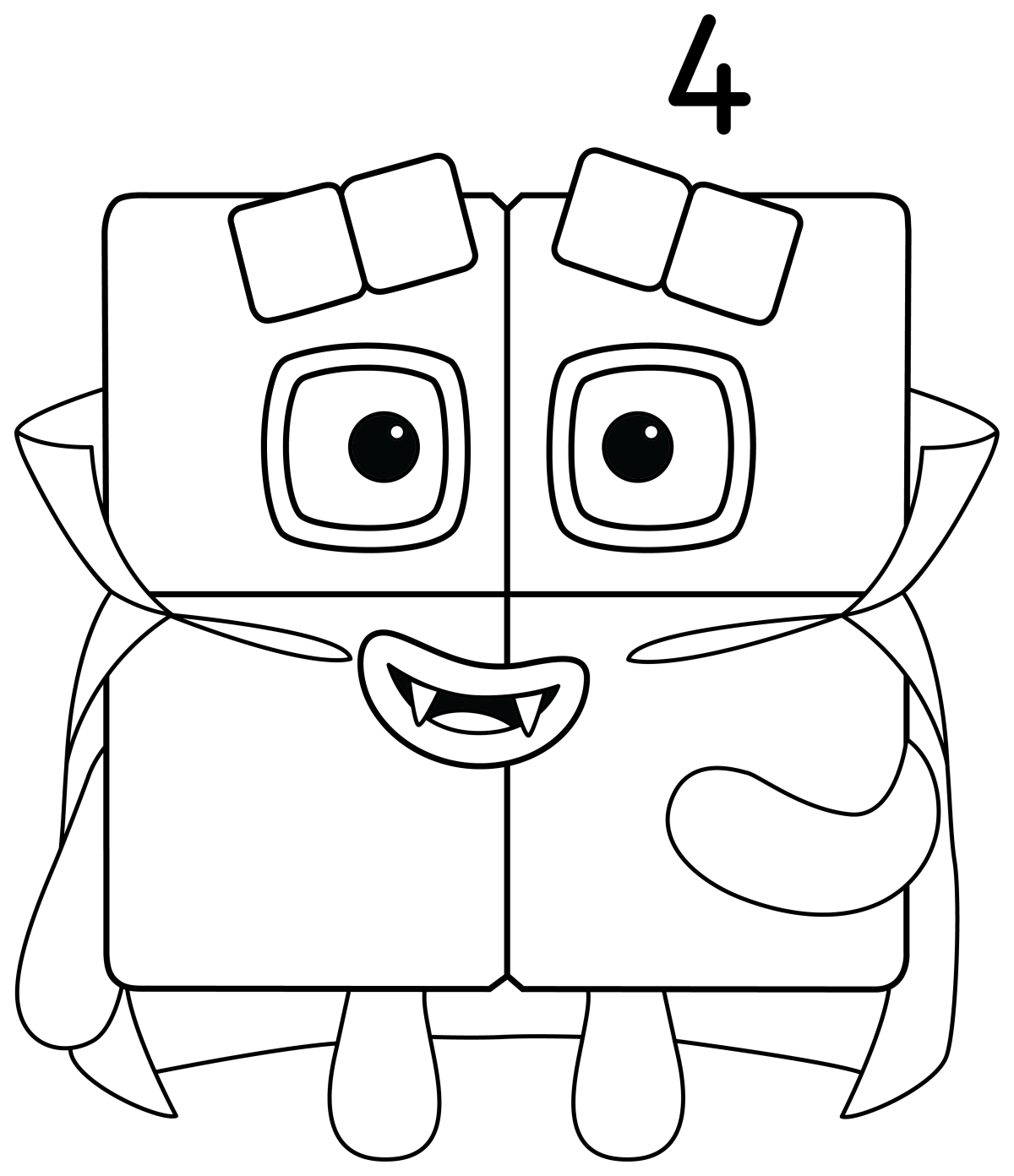 Halloween Vampire Numberblock Four 🧛‍♂️🎃🔢 Coloring Page