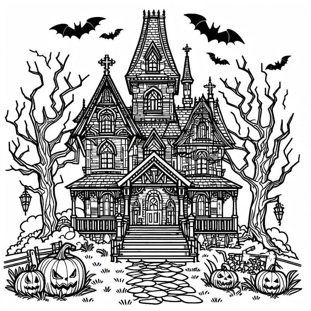 Halloween Haunted House 👻🏠 Coloring Page
