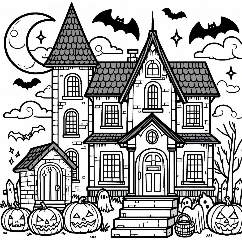 Halloween Haunted House 👻🏠 Coloring Page