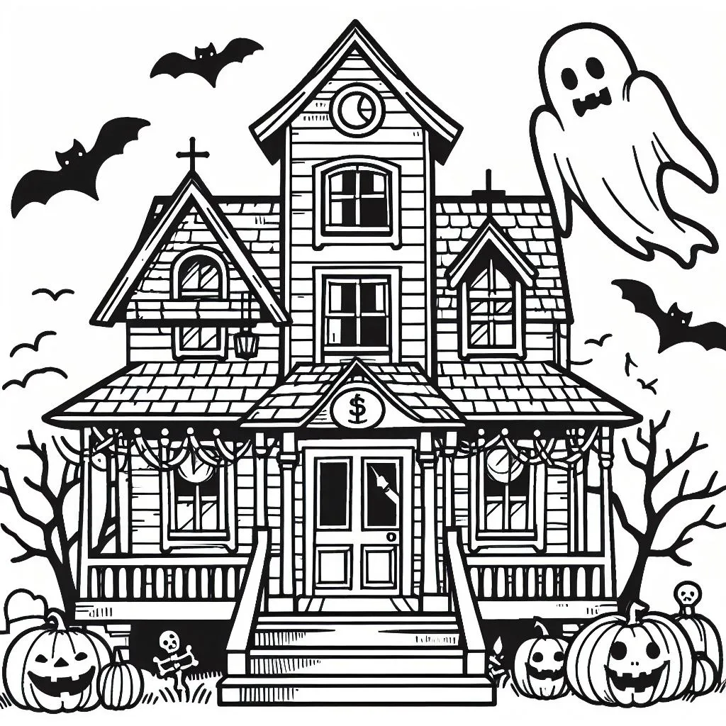 Halloween Haunted House 👻🏠 Coloring Page
