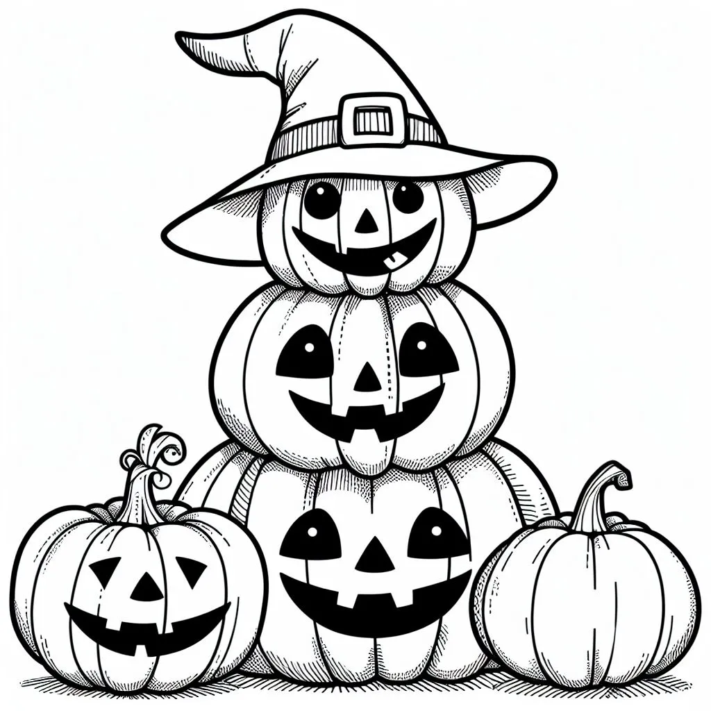Happy Halloween Pumpkins 🎃 Coloring Page