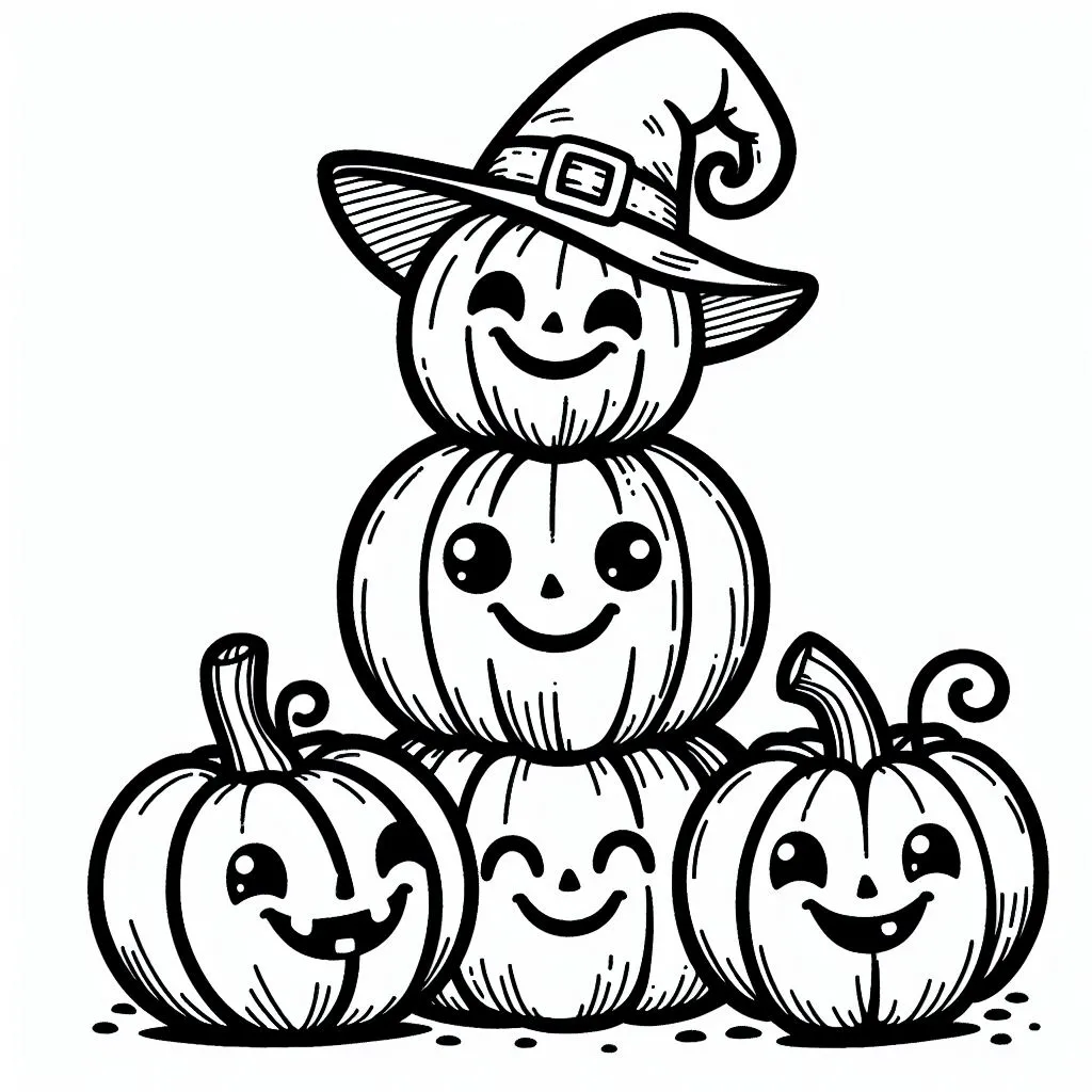 Happy Halloween Pumpkins Stacked on Top of Each Other 🎃🎃🎃 Coloring Page