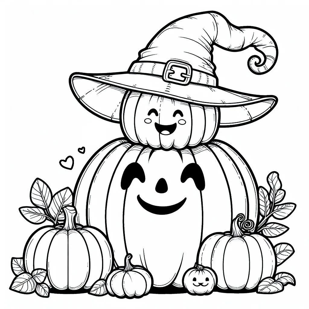 Cute Happy Halloween Pumpkins 🎃😊 Coloring Page