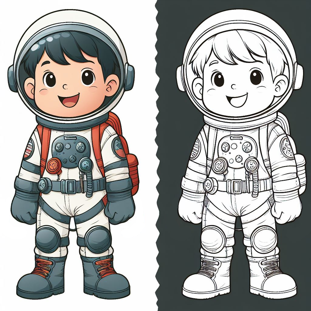 Happy Boy Dressed as Astronaut 🚀🌌👨‍🚀 Coloring Page
