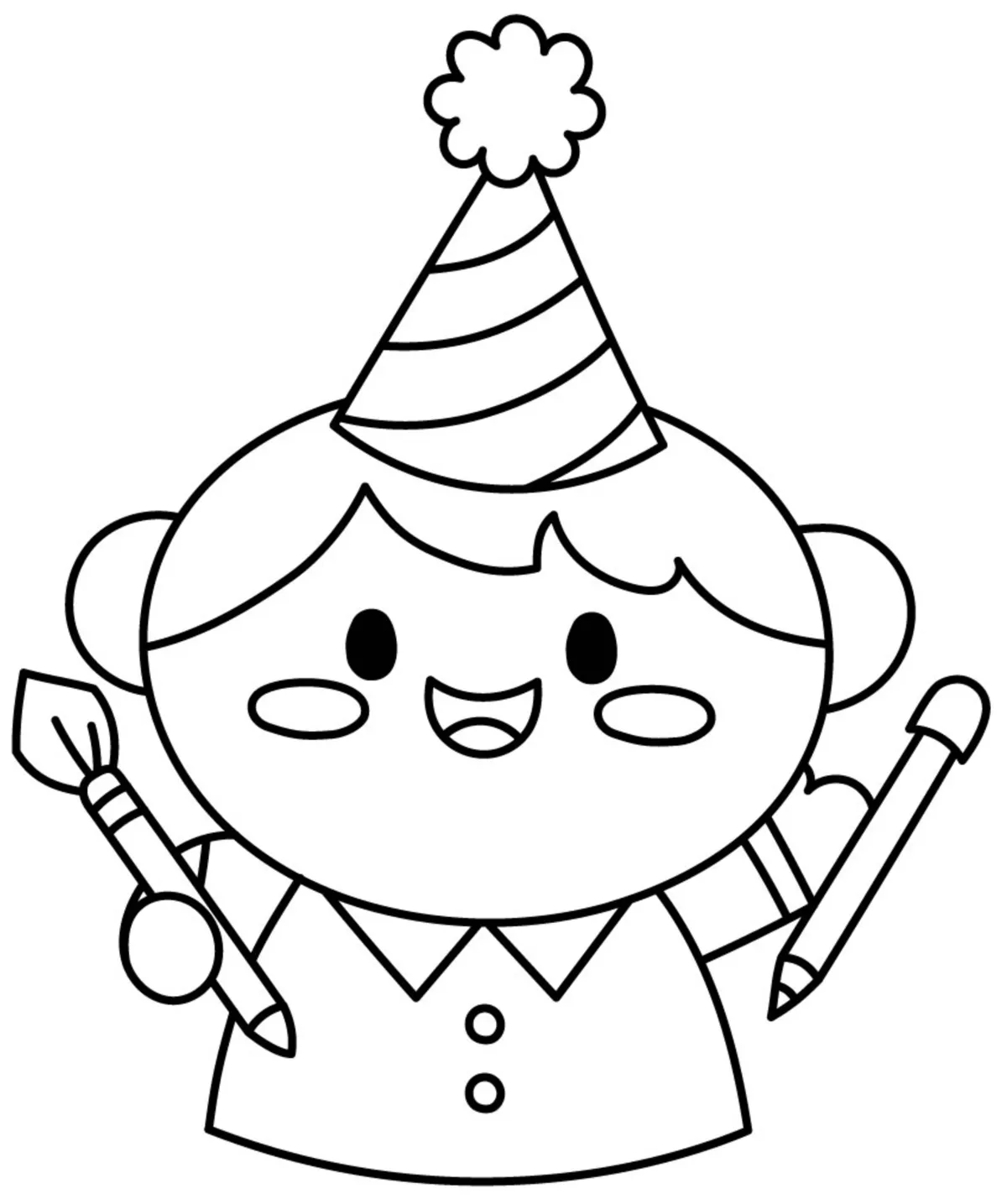 Happy Birthday Child with Party Hat and Crayons 🎉🎂🎨 Coloring Page