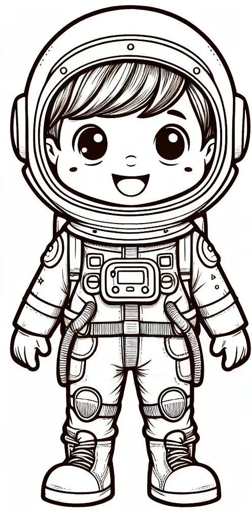 Happy Boy in Astronaut Suit 🚀👨‍🚀🌌 Coloring Page