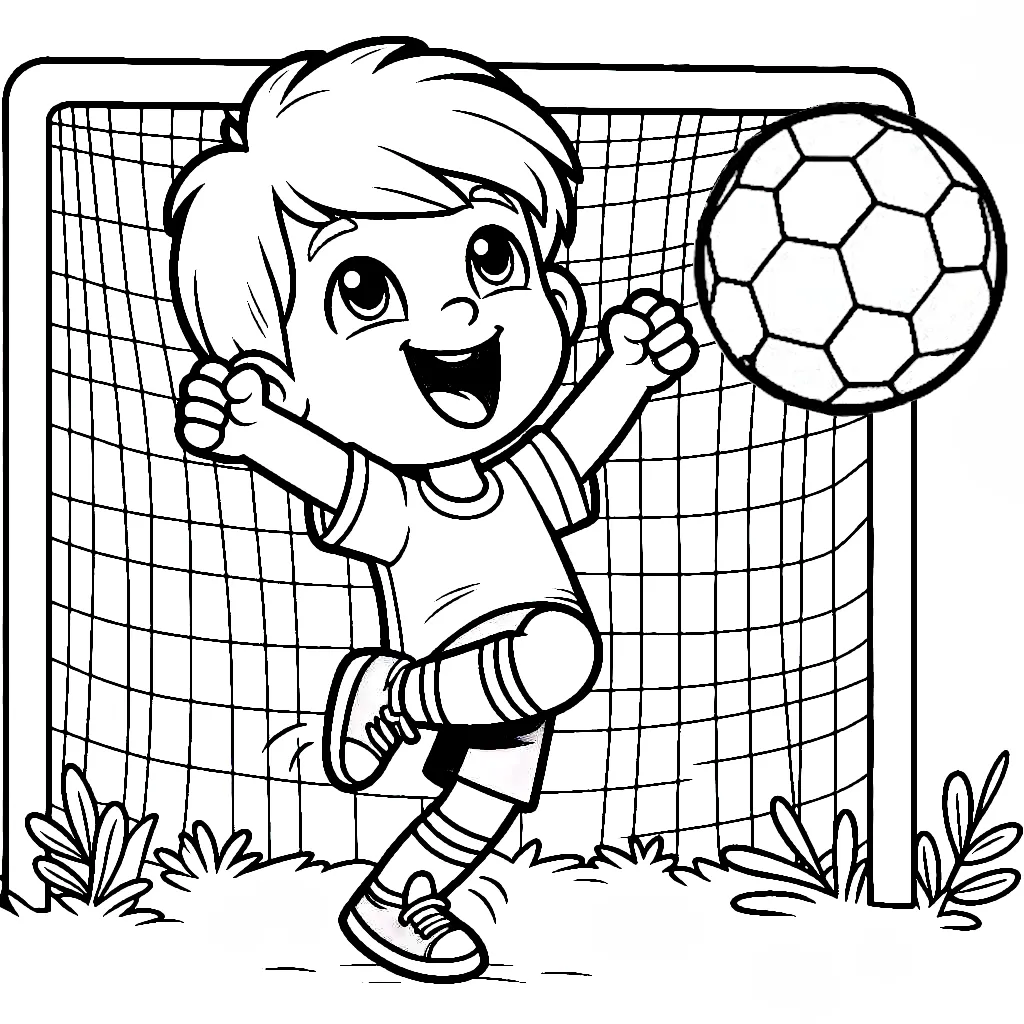 Happy Boy after Scoring Goal in Football Soccer ⚽🎉 Coloring Page