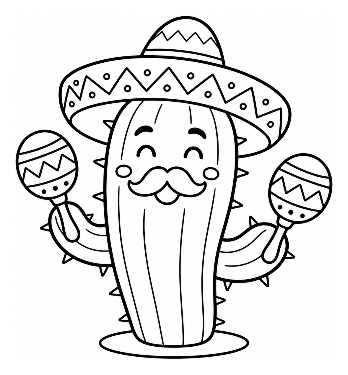 Happy Cactus with Sombrero and Maracas for Cinco de Mayo 🌵🎉🎶 Coloring Page